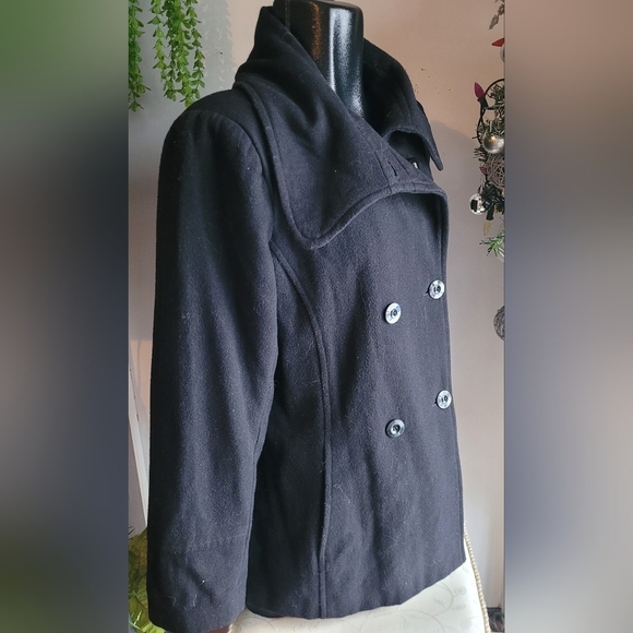 Tower by London Fog Black Wool Blend Mid Length Pea Coat L - Picture 4 of 8